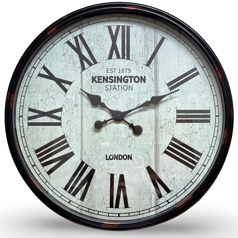 Victory Langdon Distressed Roman Kensington Station Wall Clock Black 51cm CWH-5971 2