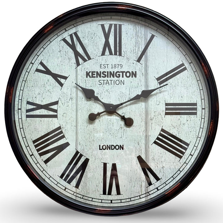 Victory Langdon Distressed Roman Kensington Station Wall Clock Black 51cm CWH-5971 2