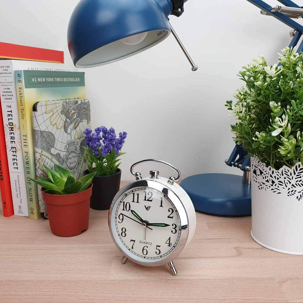 Victory Revel Metal Shiny Frame Alarm Clock White 11cm Q 892W 2