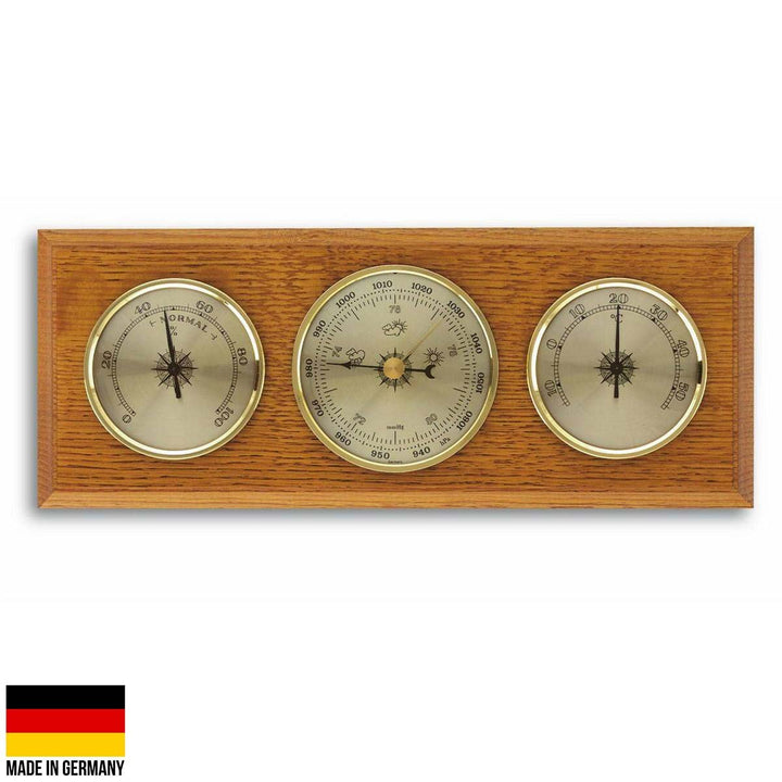 TFA Flat Weather Station Solid Oak Brown 28cm 20.1001 Front