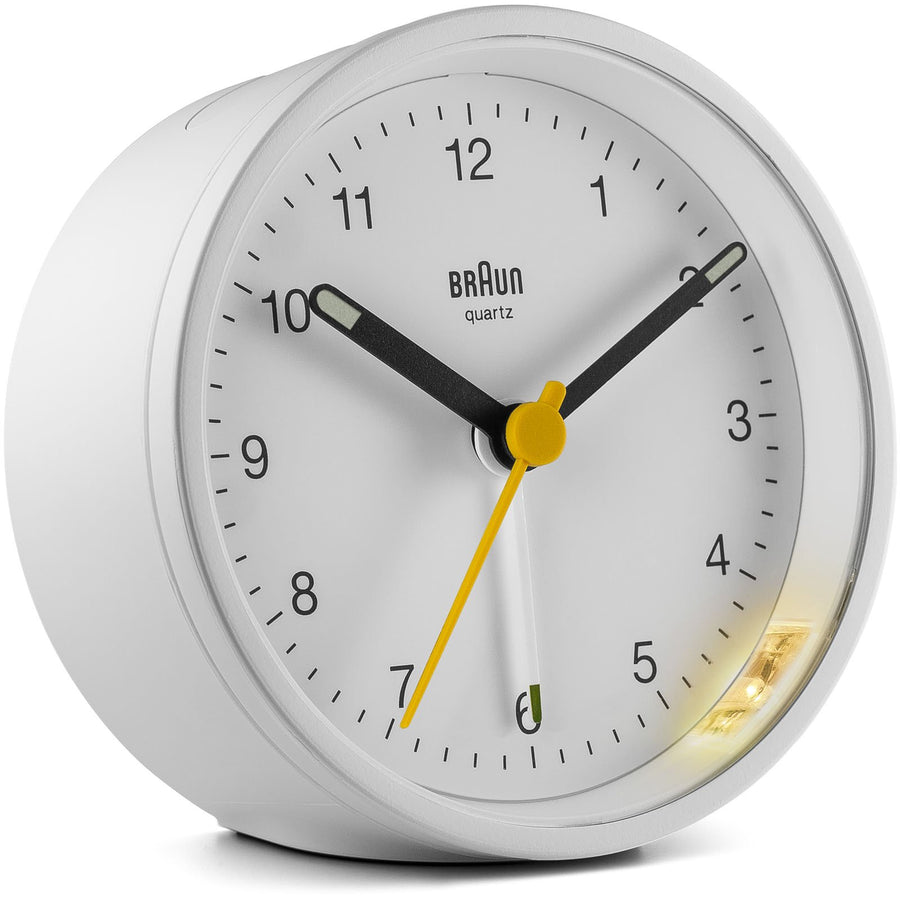 Braun Classic Round Analogue Alarm Clock White Dial White Case 8cm BC12W 4