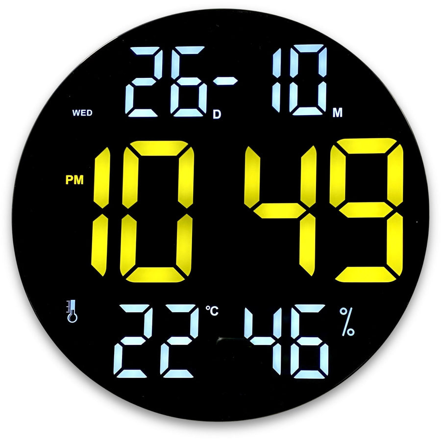 Checkmate Sylvie Day Date Temp Humidity USB LED Wall Desk Clock Yellow 30cm CGH-8011Y 1