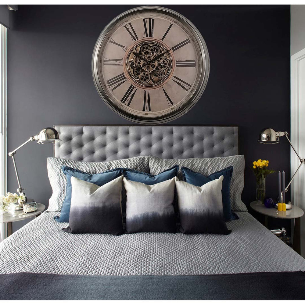 Chilli Decor Adriene Provincial Silver Washed Metal Moving Gears Wall Clock 83cm TQ-Y691 2