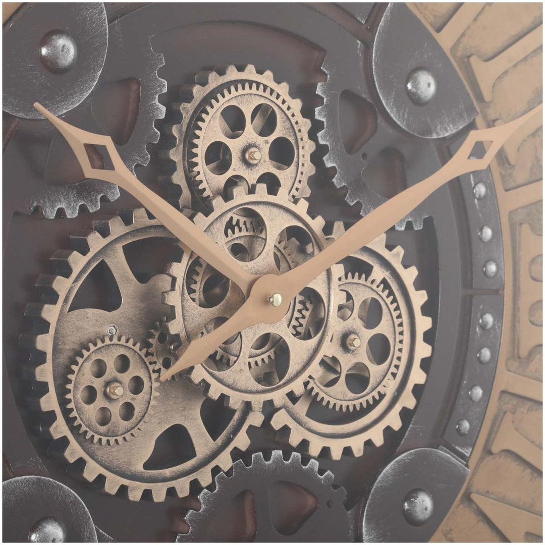 Chilli Decor Arman Persian Rustic Silver Bronze Moving Gears Wall Clock 80cm TQ-Y677 3