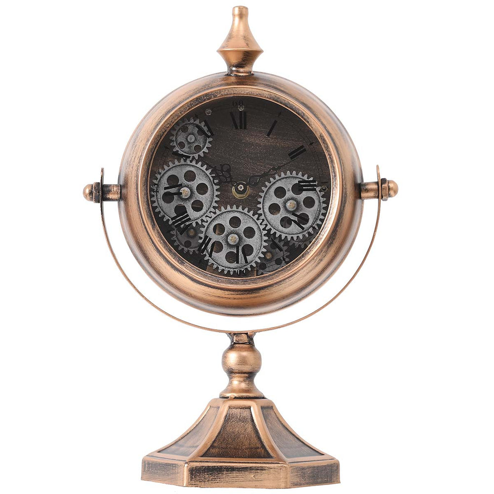 Chilli Decor Atlas Gold Copper Wash Metal Moving Gears Desk Clock 38cm TQ-Y719 1