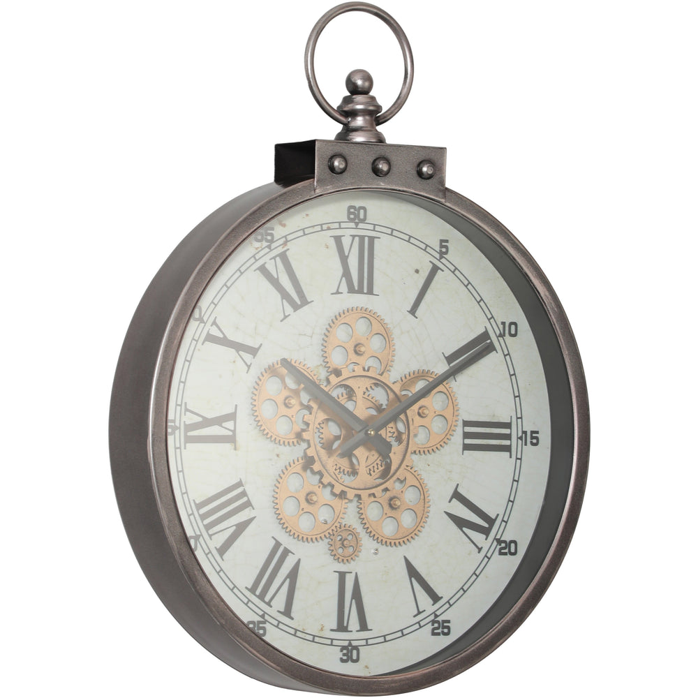 Chilli Decor Baxter FOB Rustic Grey Metal Moving Gears Wall Clock 61cm TQ-Y762 2