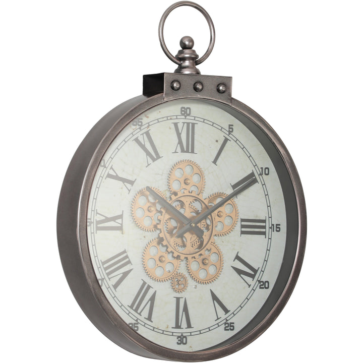 Chilli Decor Baxter FOB Rustic Grey Metal Moving Gears Wall Clock 61cm TQ-Y762 2
