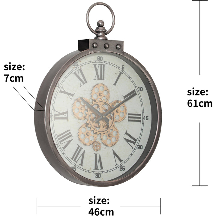 Chilli Decor Baxter FOB Rustic Grey Metal Moving Gears Wall Clock 61cm TQ-Y762 7
