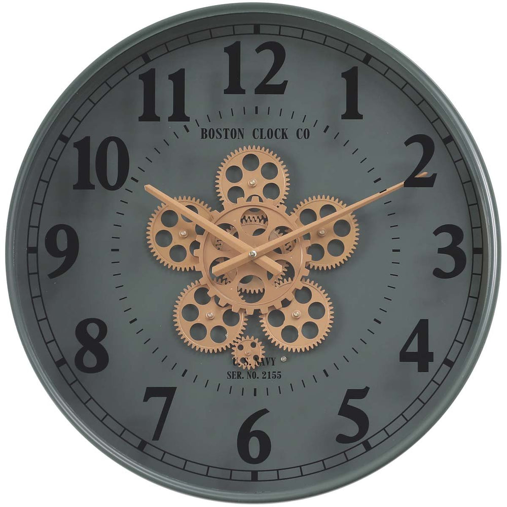 Chilli Decor Boston US Navy Green Metal Moving Gears Wall Clock 50cm TQ-Y686 2