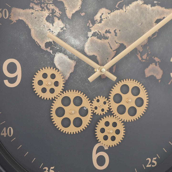 Chilli Decor Camile The World Black Metal Moving Gears Wall Clock 53cm TQ-Y713 4