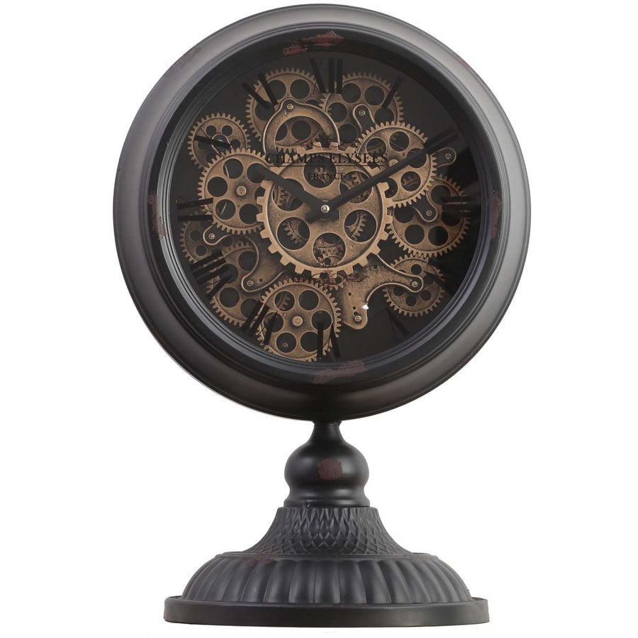 Chilli Decor Champs Elysees Distressed Black Metal Moving Gears Desk Clock 55cm TQ-Y125B 1