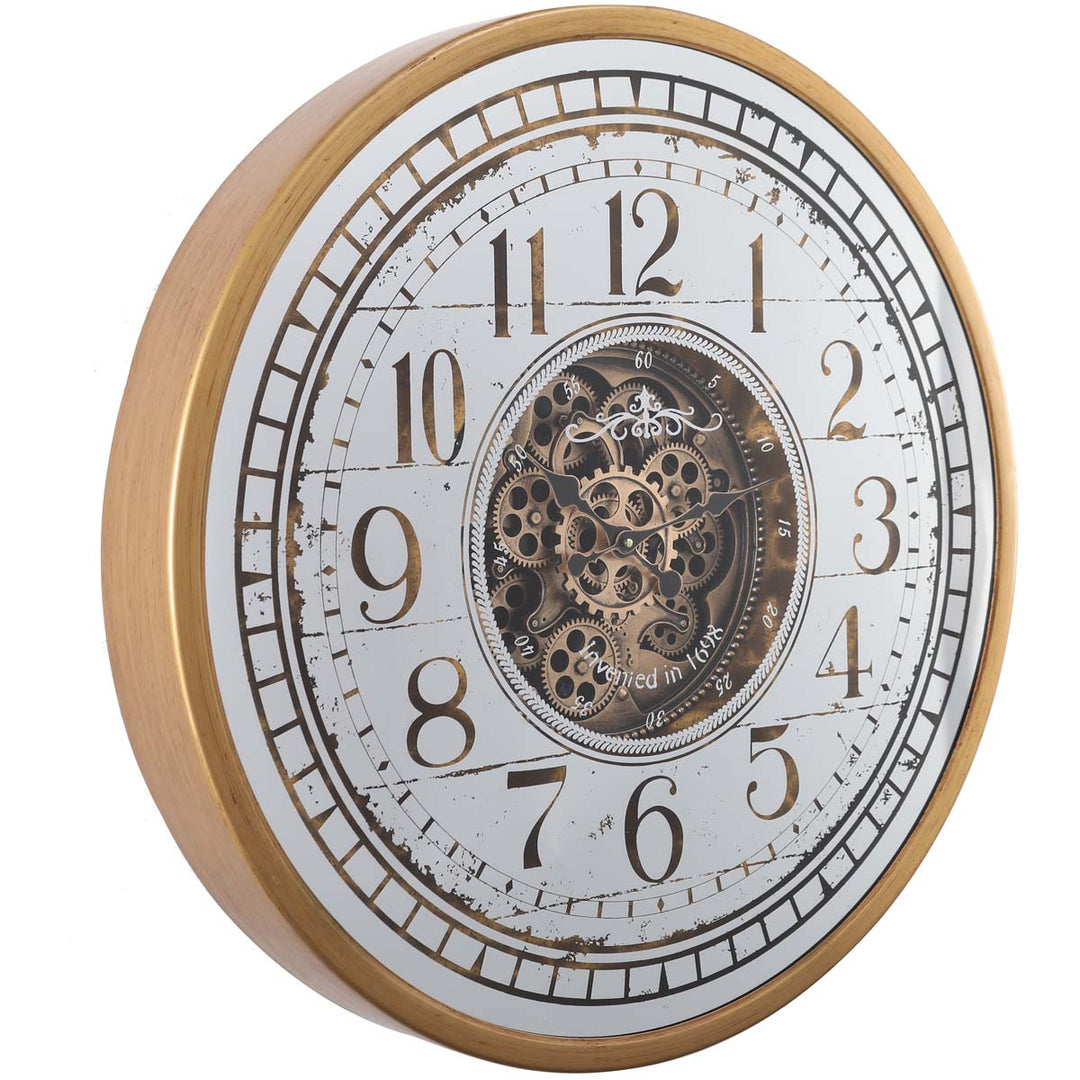 Chilli Decor Chateau Mirrored Gold Metal Moving Gears Wall Clock 80cm TQ-Y673 1