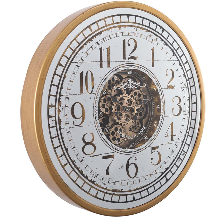 Chilli Decor Chateau Mirrored Gold Metal Moving Gears Wall Clock 80cm TQ-Y673 1