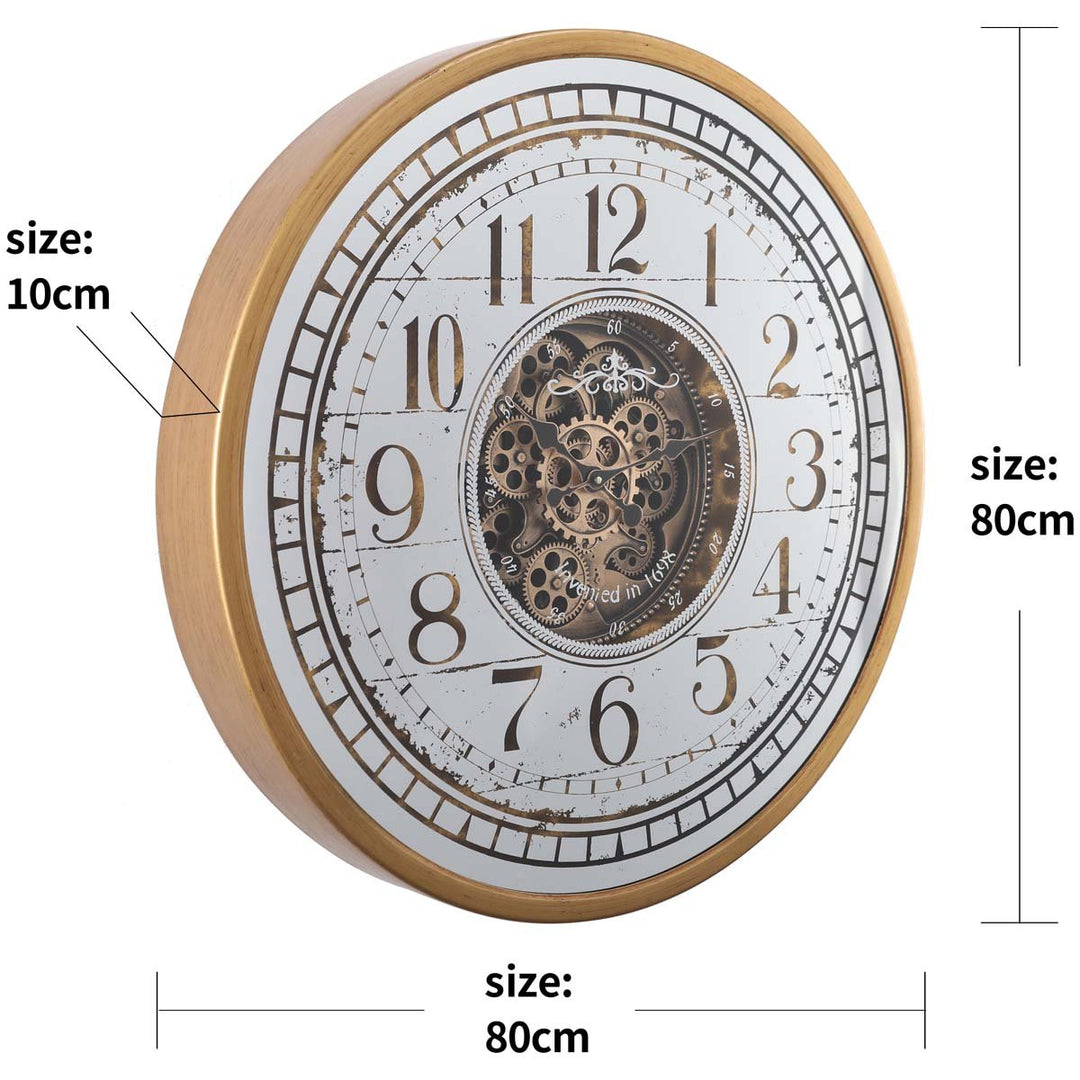 Chilli Decor Chateau Mirrored Gold Metal Moving Gears Wall Clock 80cm TQ-Y673 6
