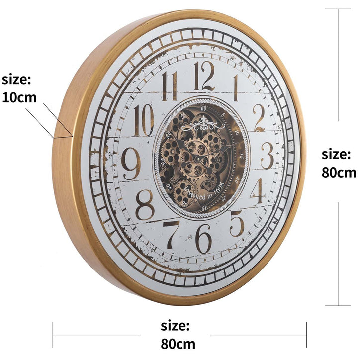 Chilli Decor Chateau Mirrored Gold Metal Moving Gears Wall Clock 80cm TQ-Y673 6