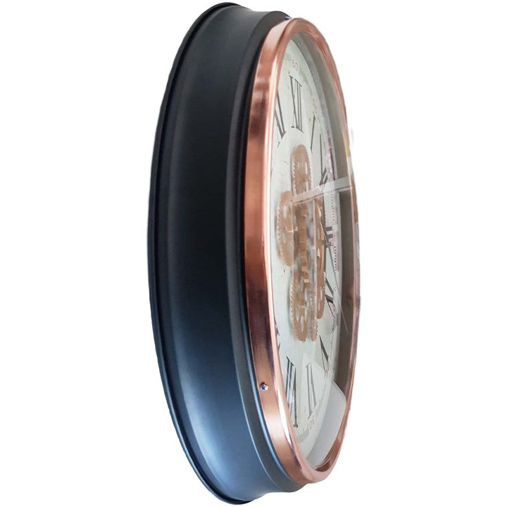 Chilli Decor Domonique Rose Gold Copper Black Metal Moving Gears Wall Clock 53cm TQ-Y683 3