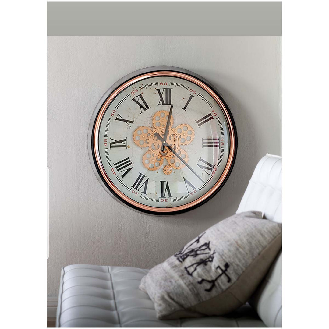Chilli Decor Domonique Rose Gold Copper Black Metal Moving Gears Wall Clock 53cm TQ-Y683 6