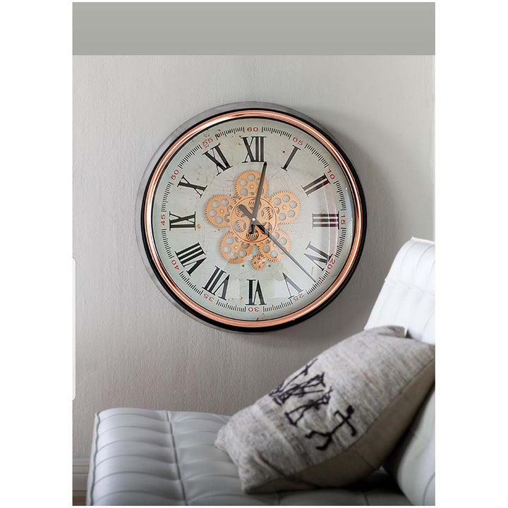 Chilli Decor Domonique Rose Gold Copper Black Metal Moving Gears Wall Clock 53cm TQ-Y683 6