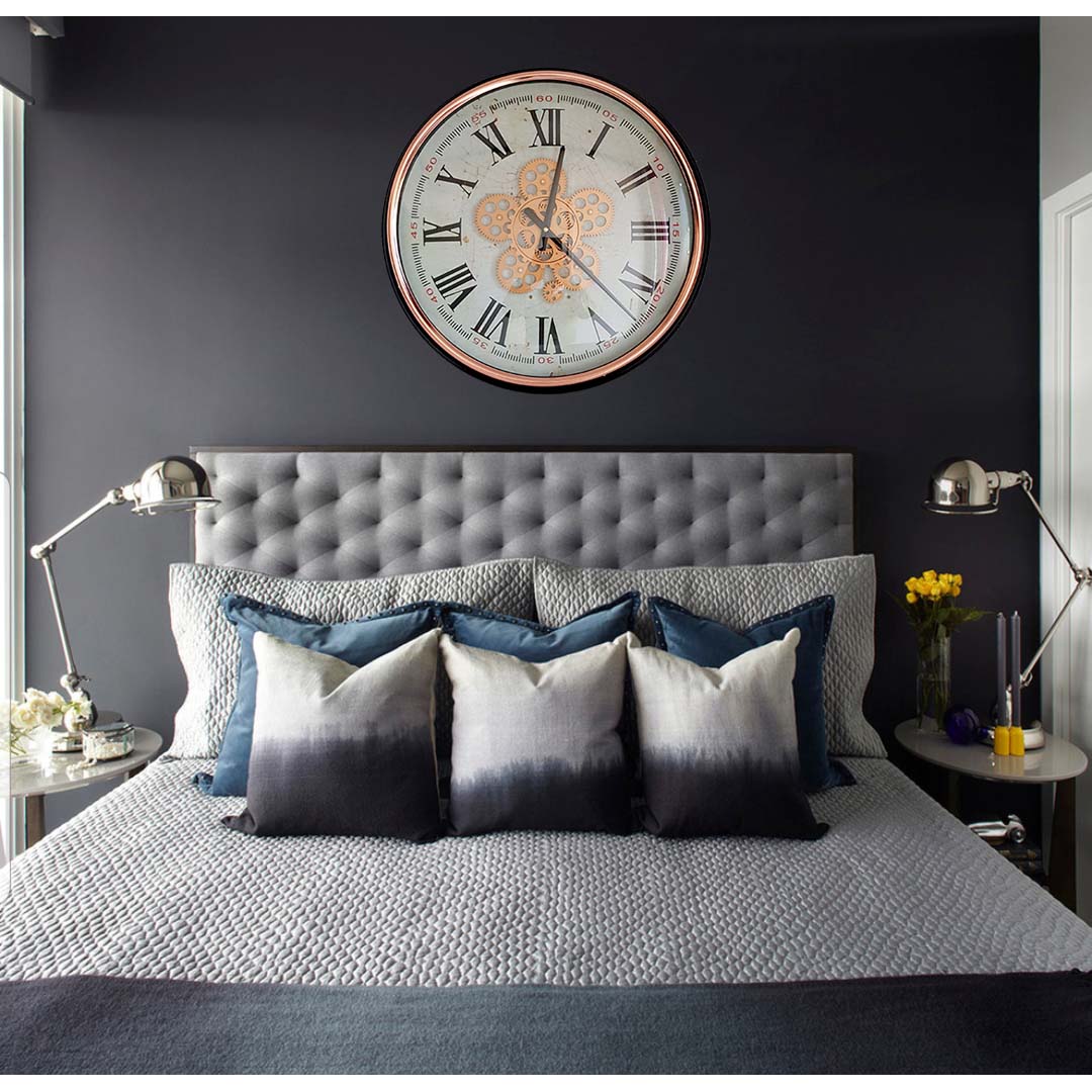 Chilli Decor Domonique Rose Gold Copper Black Metal Moving Gears Wall Clock 53cm TQ-Y683 7