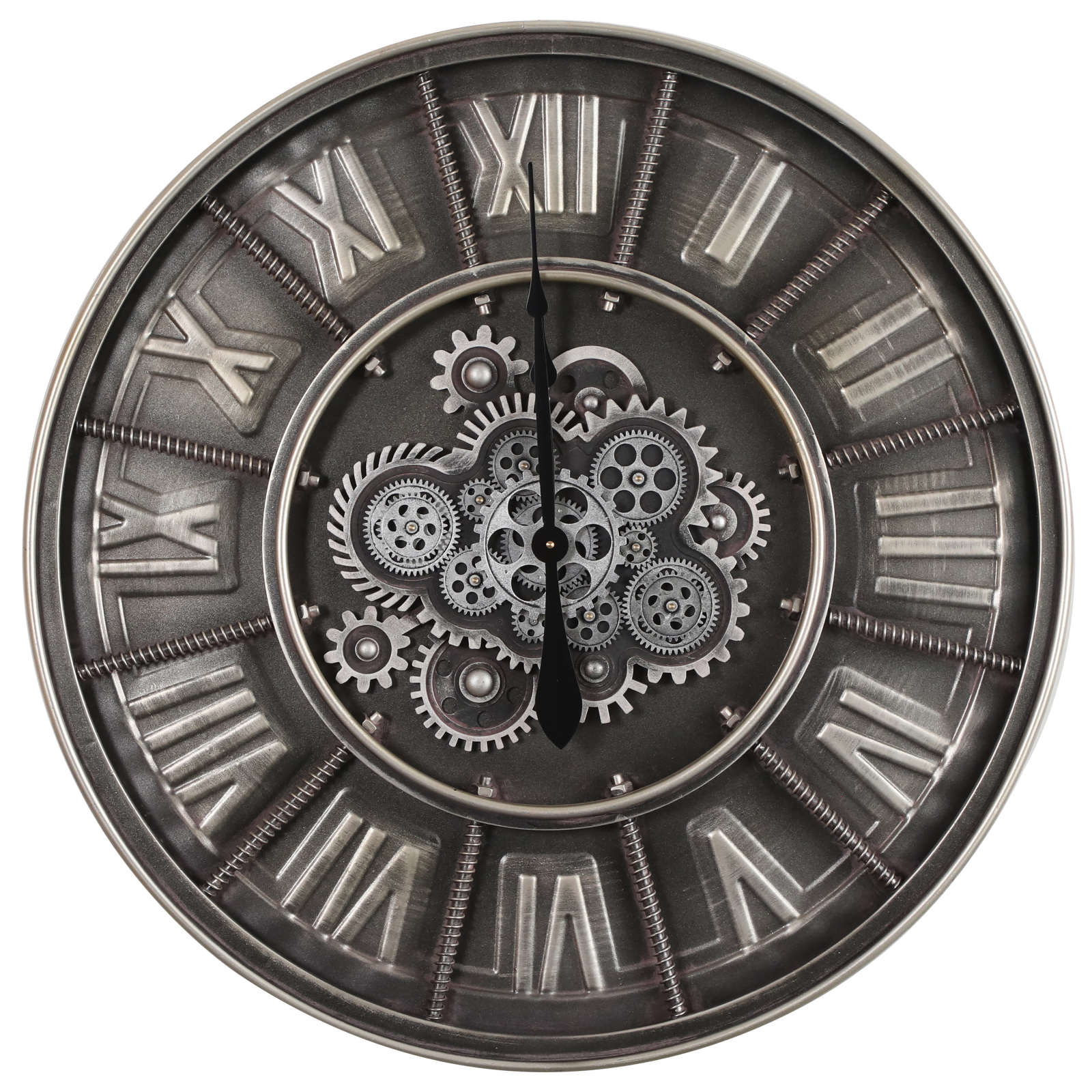 Buy Hensley Industrial Grey Metal Moving Gears Wall Clock 80cm – Oh Clocks