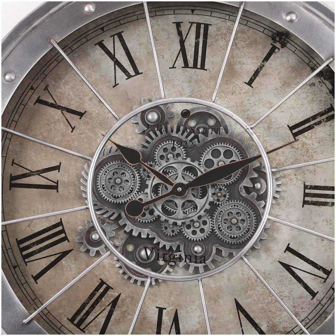 Chilli Decor JD Basset Industrial Metal Moving Gears Wall Clock Grey Wash 80cm TQ-Y709 6