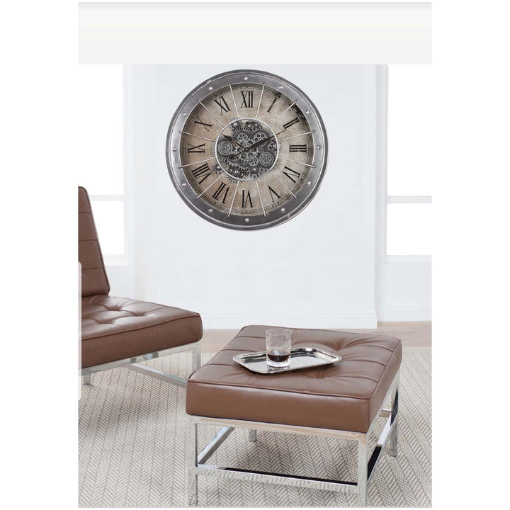 Chilli Decor JD Basset Industrial Metal Moving Gears Wall Clock Grey Wash 80cm TQ-Y709 9