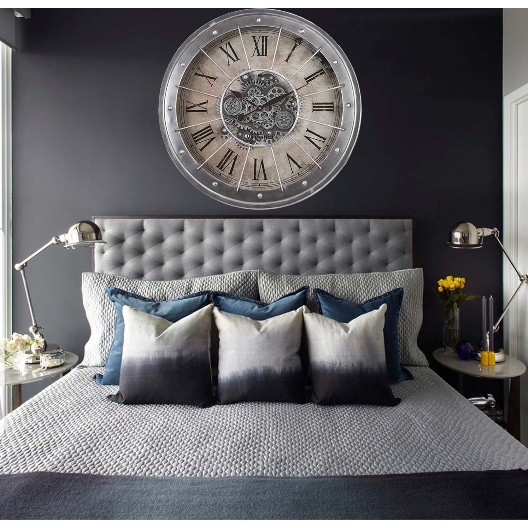 Chilli Decor JD Basset Industrial Metal Moving Gears Wall Clock Grey Wash 80cm TQ-Y709 10