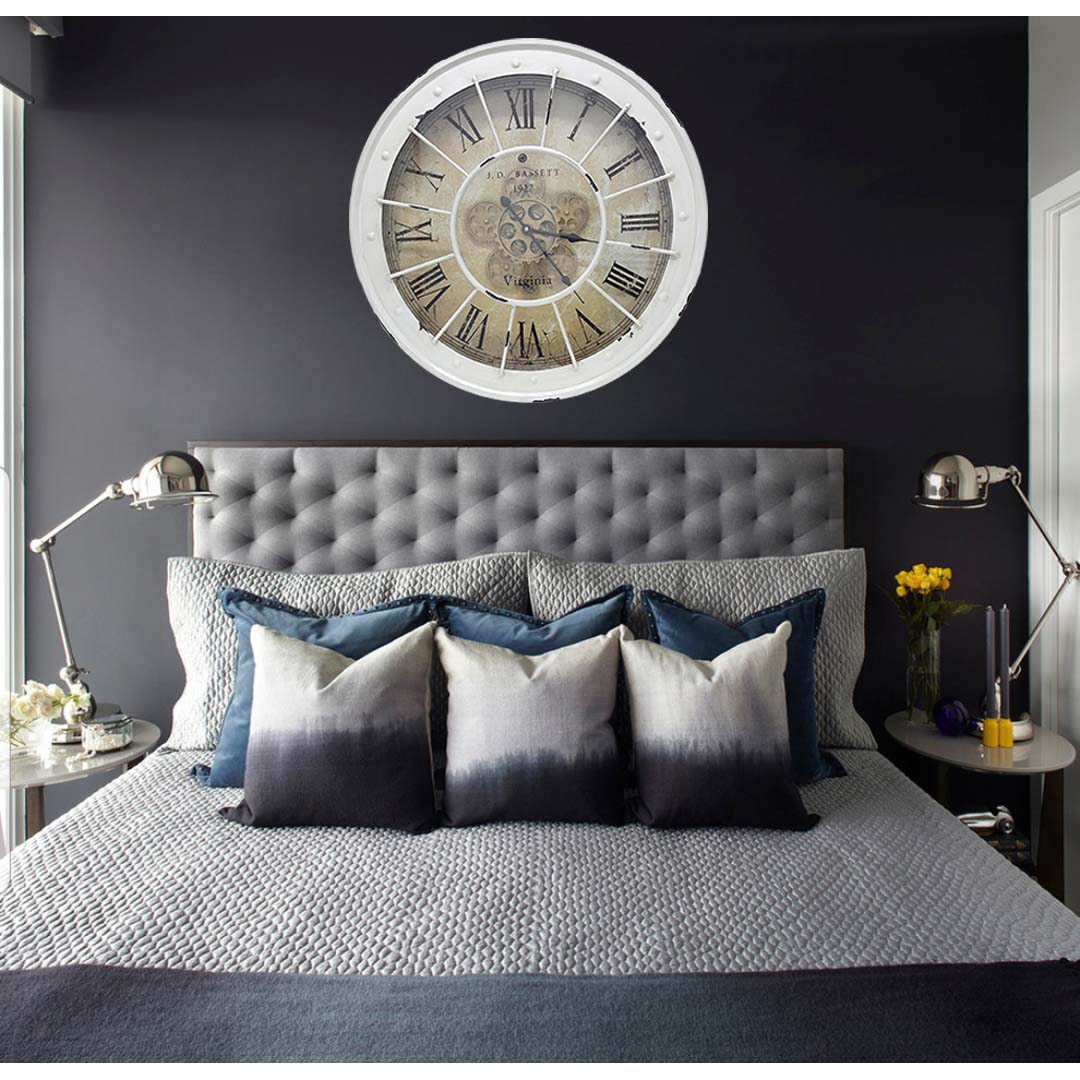 Chilli Decor JD Bassett Industrial White Wash Metal Moving Gears Wall Clock 60cm TQ-Y608 8