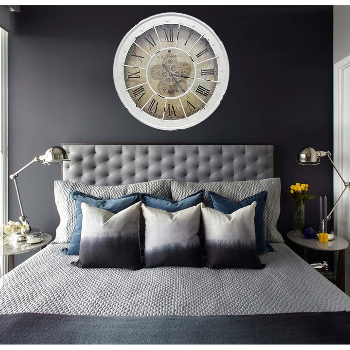 Chilli Decor JD Bassett Industrial White Wash Metal Moving Gears Wall Clock 60cm TQ-Y608 8