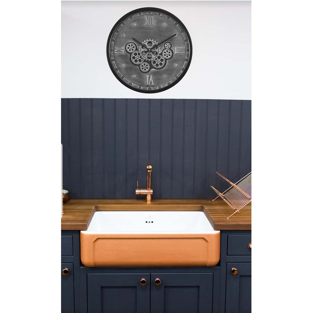 Chilli Decor Julian Inustrial Black Grey Wash Metal Moving Gears Wall Clock 46cm TQ-Y715 8