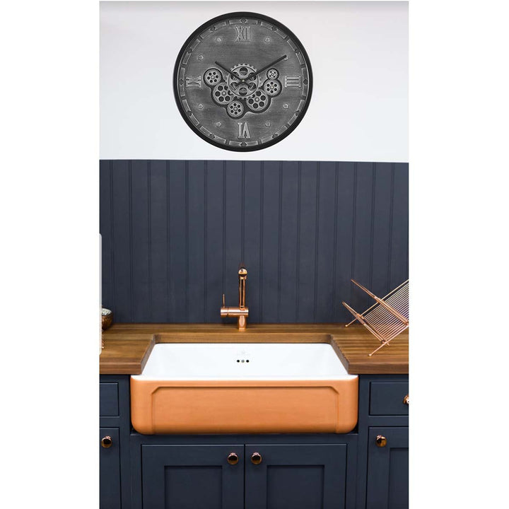 Chilli Decor Julian Inustrial Black Grey Wash Metal Moving Gears Wall Clock 46cm TQ-Y715 8