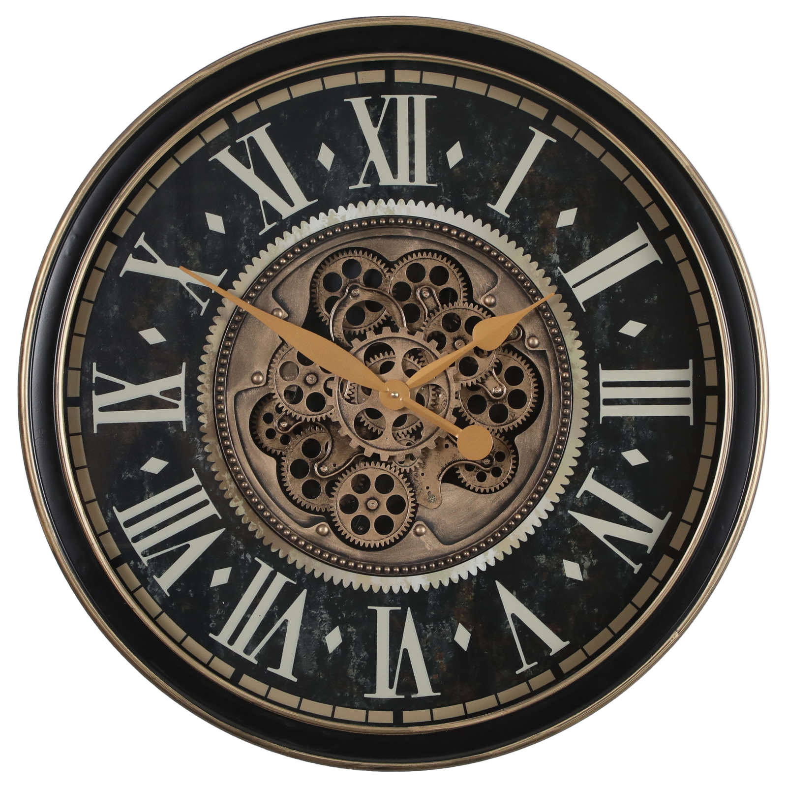 Kingsley Industrial Black & Gold Metal Moving Gears Wall Clock – Oh Clocks