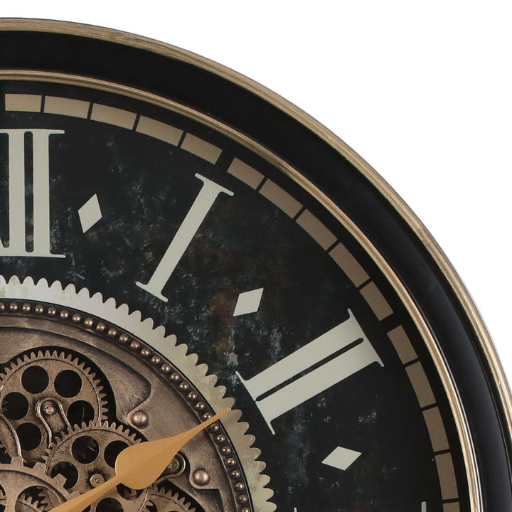 Chilli Decor Kingsley Industrial Black and Gold Metal Moving Gears Wall Clock 65cm TQ-Y740 2