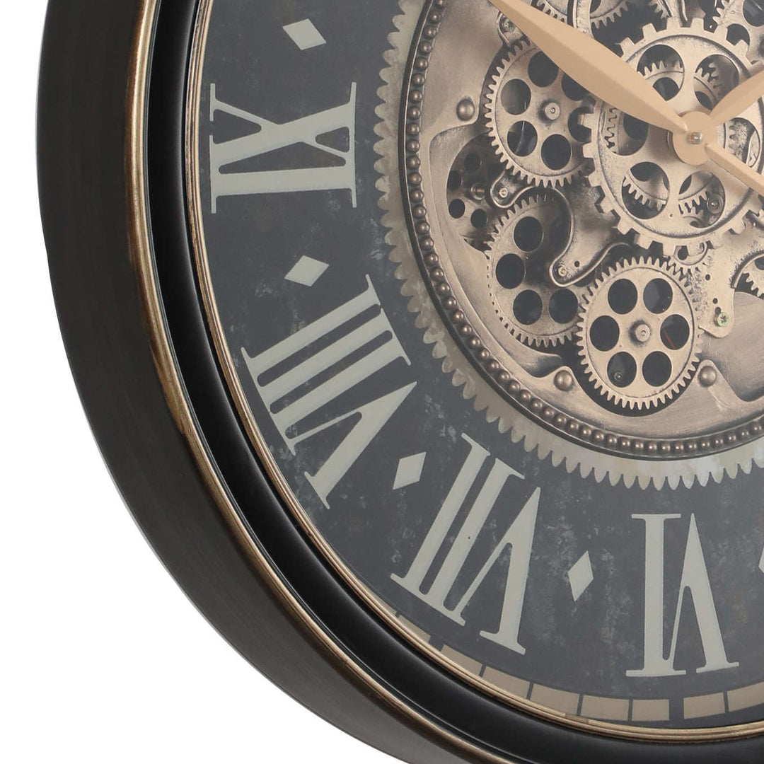 Chilli Decor Kingsley Industrial Black and Gold Metal Moving Gears Wall Clock 65cm TQ-Y740 3