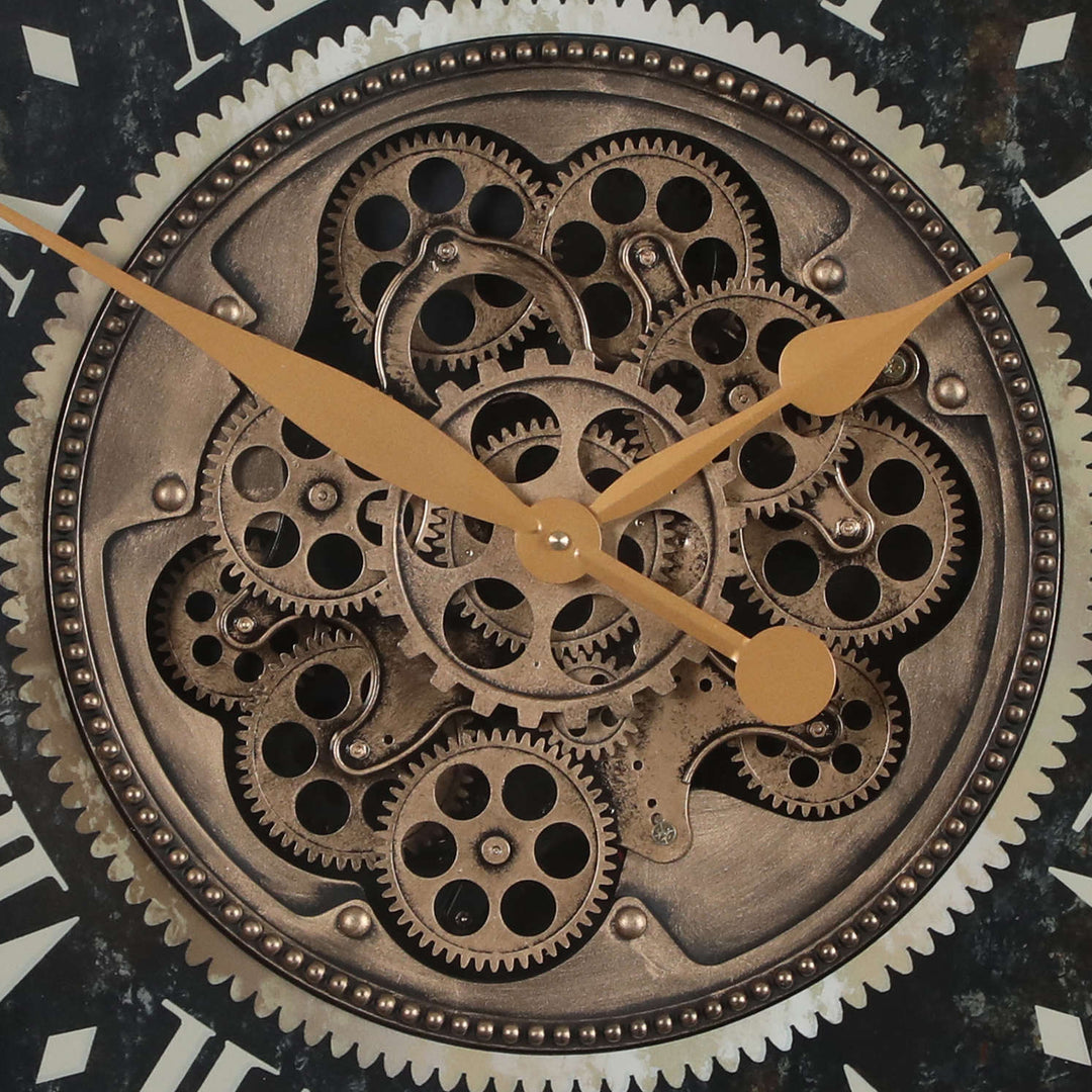 Chilli Decor Kingsley Industrial Black and Gold Metal Moving Gears Wall Clock 65cm TQ-Y740 4