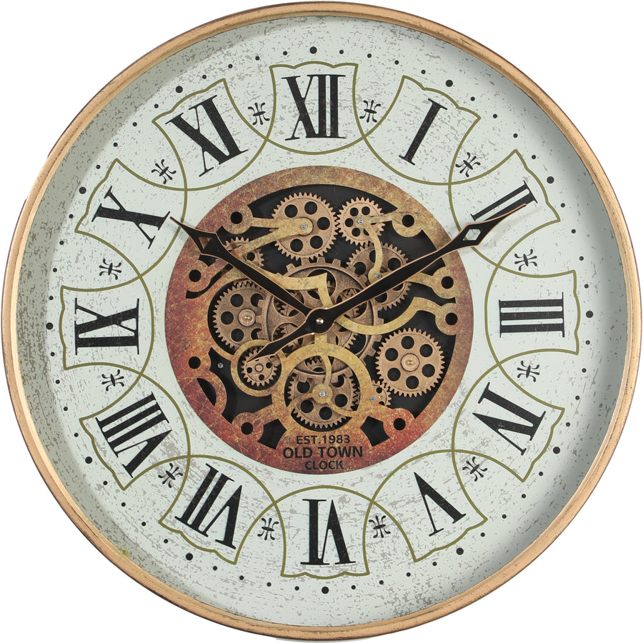 Chilli Decor Old Town Distressed Gold Metal Moving Gears Wall Clock 60cm TQ-Y765 1