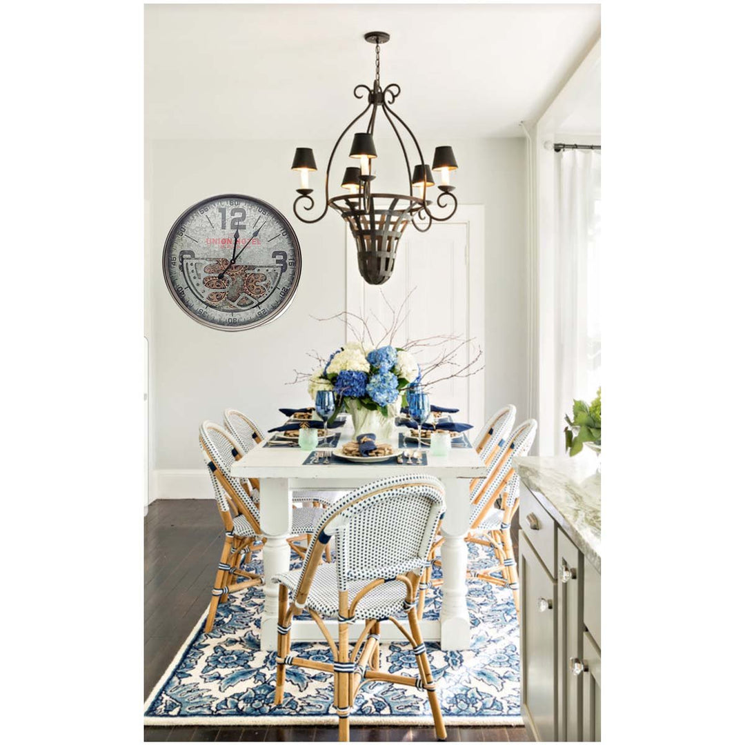 Chilli Decor Paris Union Hotel Silver Metal Moving Gears Wall Clock 60cm TQ-Y663 10