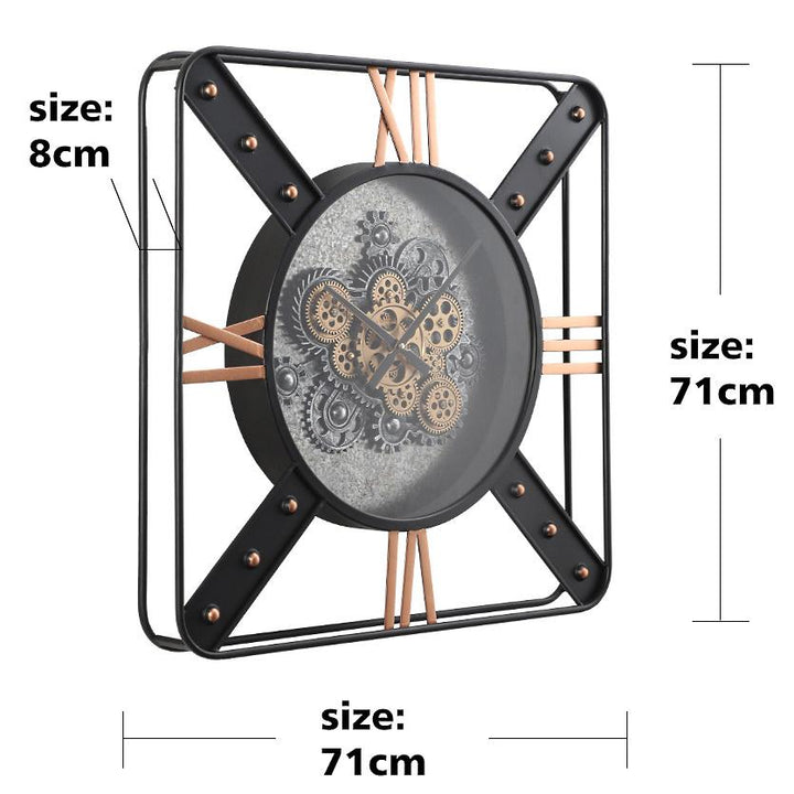 Chilli Decor Square Trafalgar Metal Moving Gears Wall Clock 71cm TQ-E01 6