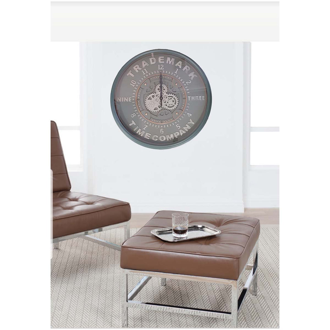 Chilli Decor Trademark Stamped Green Grey Metal Moving Gears Wall Clock 80cm TQ-Y676 7
