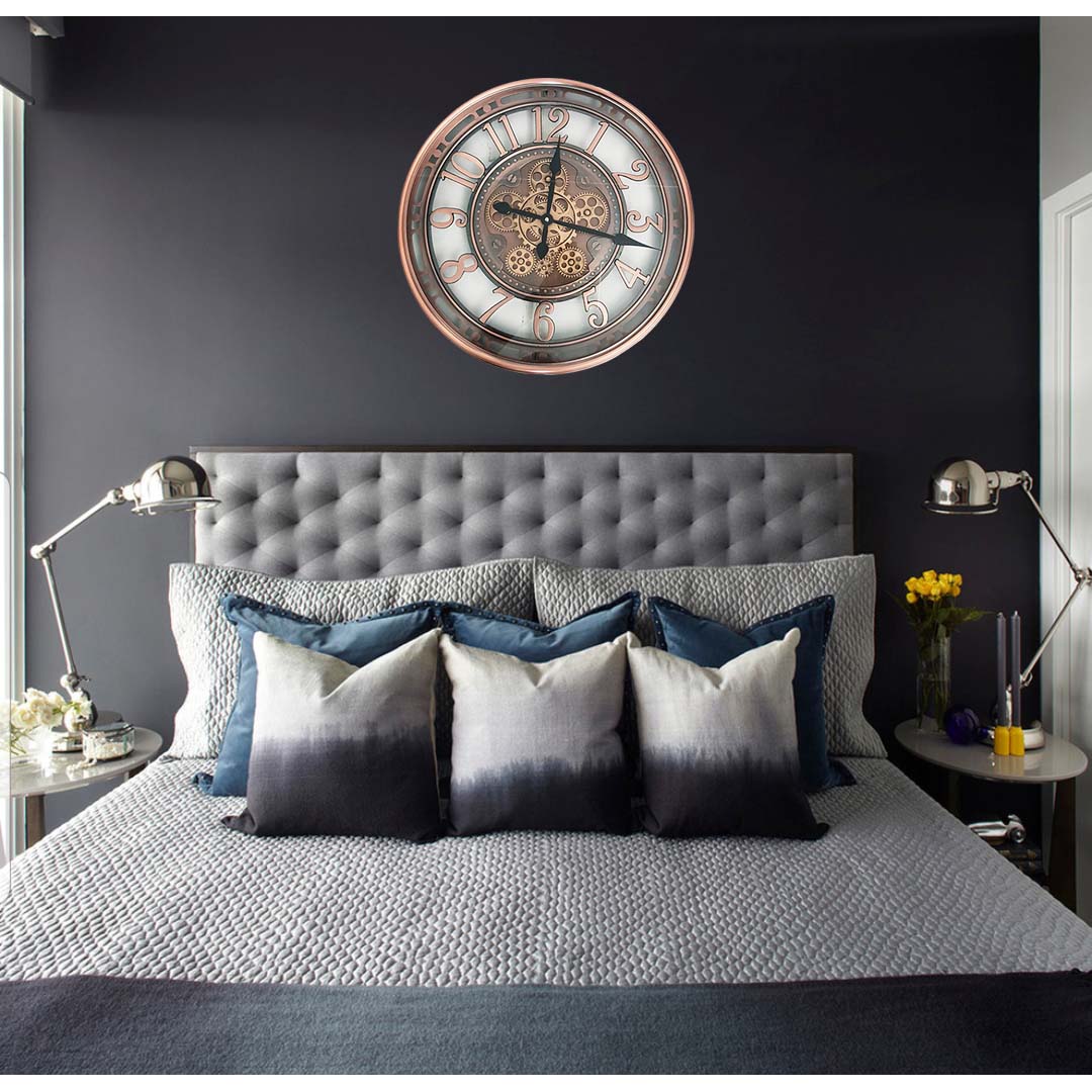 Chilli Decor Windsor Industrial Copper Wash Iron Moving Gears Wall Clock 55cm TQ-Y693 2