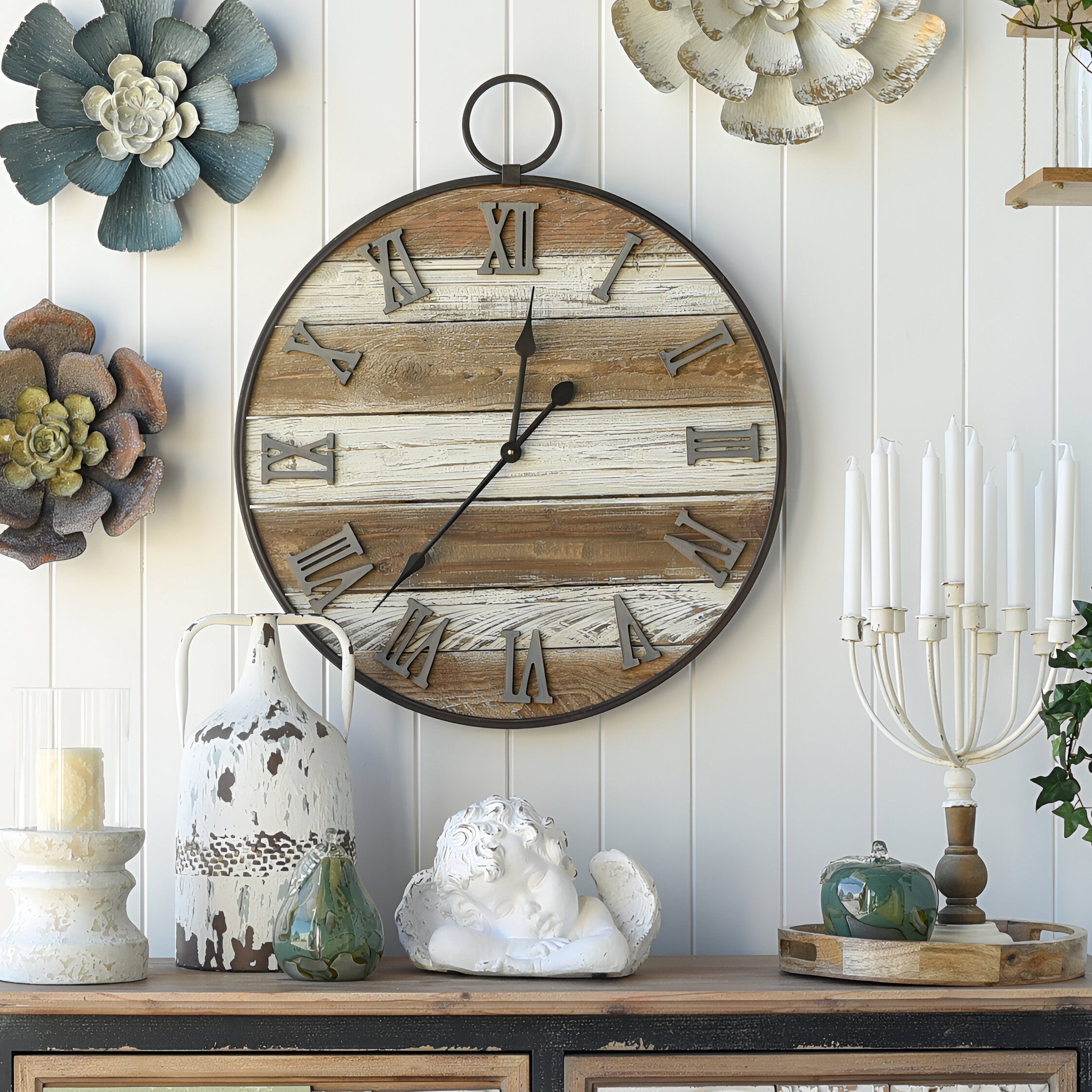 Buy Layla Distressed Wooden Panel Wall Clock 71cm Online Oh Clocks