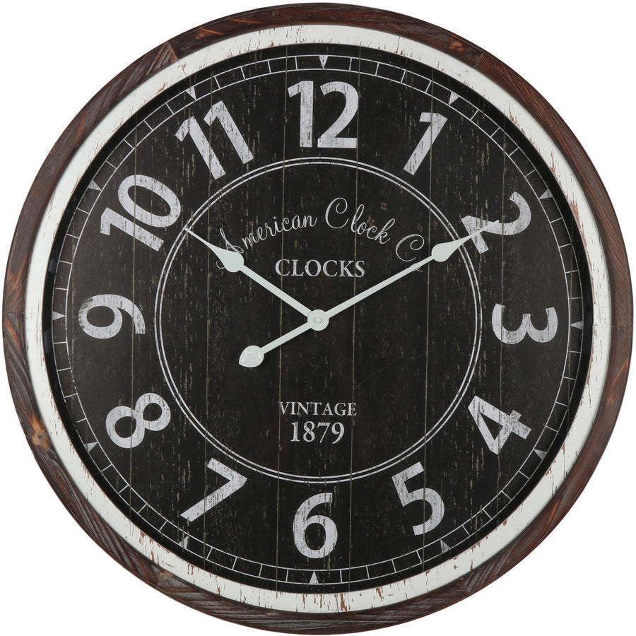 Distressed Monochrome Dark Wood Wall Clock 70cm 56001CLK 1
