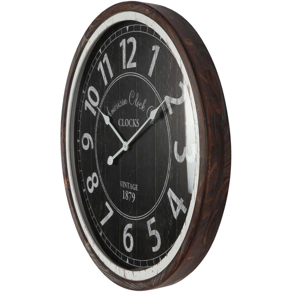 Distressed Monochrome Dark Wood Wall Clock 70cm 56001CLK 2