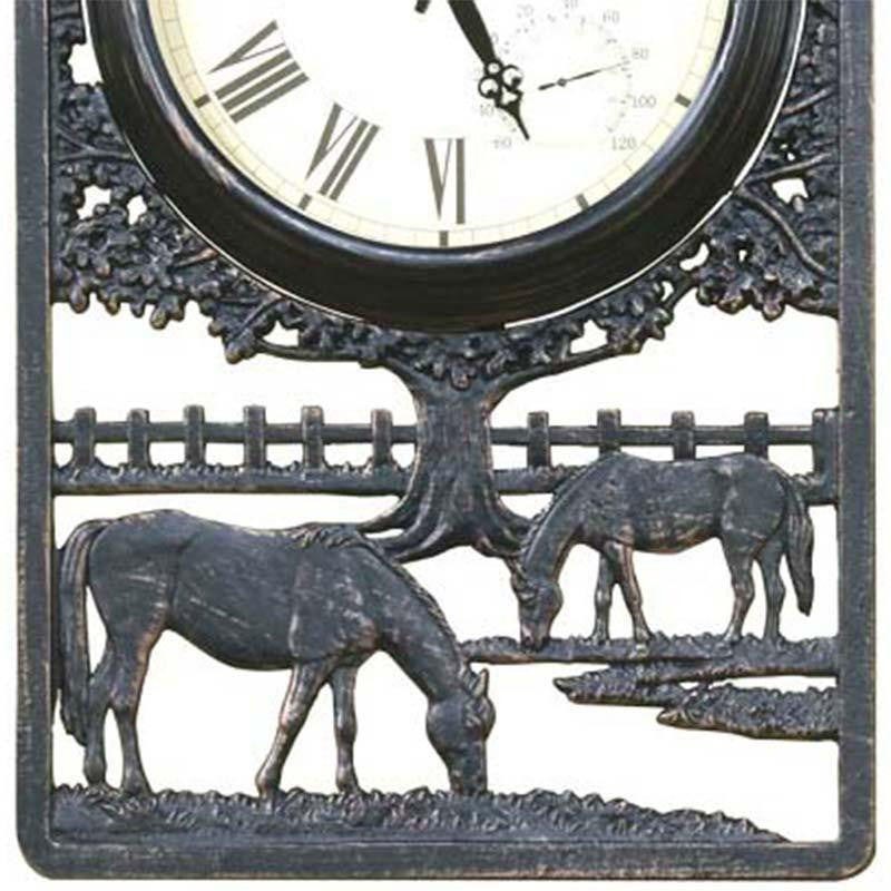 Horses Cast Aluminium Thermometer Outdoor Wall Clock Bottom 72cm CT-C28