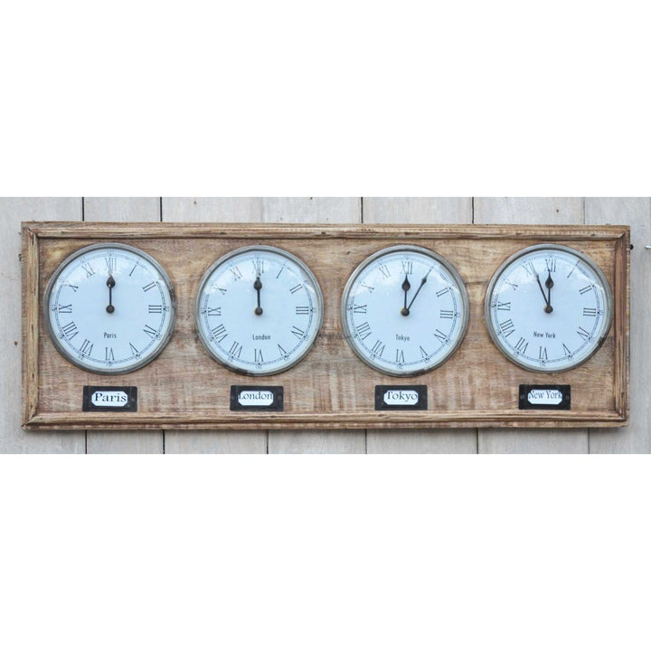 Industrial Timber World Wall Clock 76cm M7185 Hung