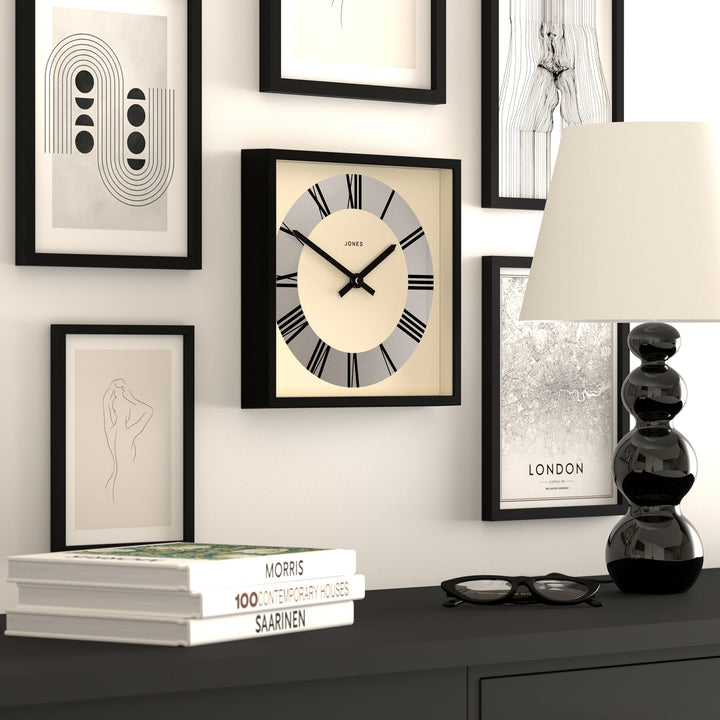 Jones Box Square Wall Clock Roman Black 25cm NGJBOX230K 4