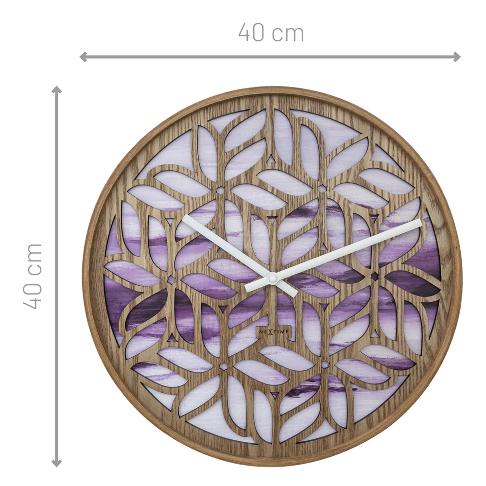 NeXtime Yogi Intricate Wooden Pattern Wall Clock Purple 40cm 573308 2