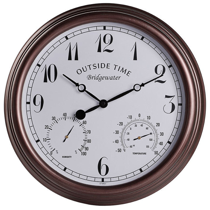Bridgewater Waterproof Outdoor Thermo Hygro Wall Clock Brown Oh Clocks