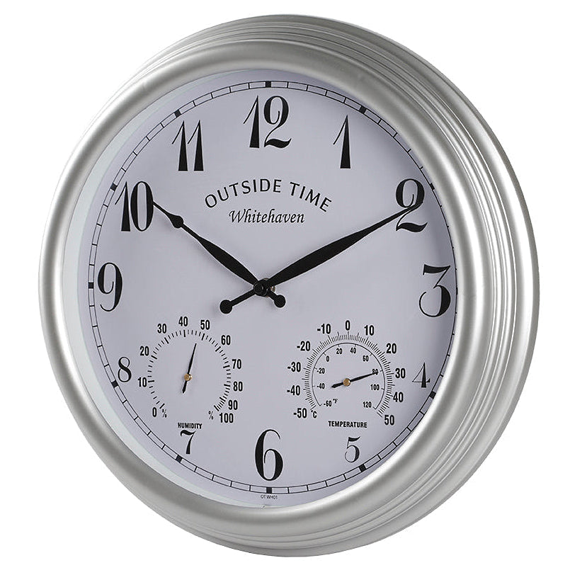 Outside Time Whitehaven Waterproof Outdoor Temp Hygro Wall Clock Silver Grey 38cm OT WH01 2