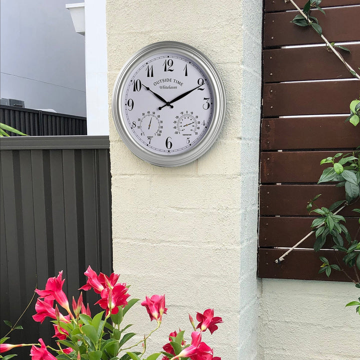 Outside Time Whitehaven Waterproof Outdoor Temp Hygro Wall Clock Silver Grey 38cm OT WH01 3